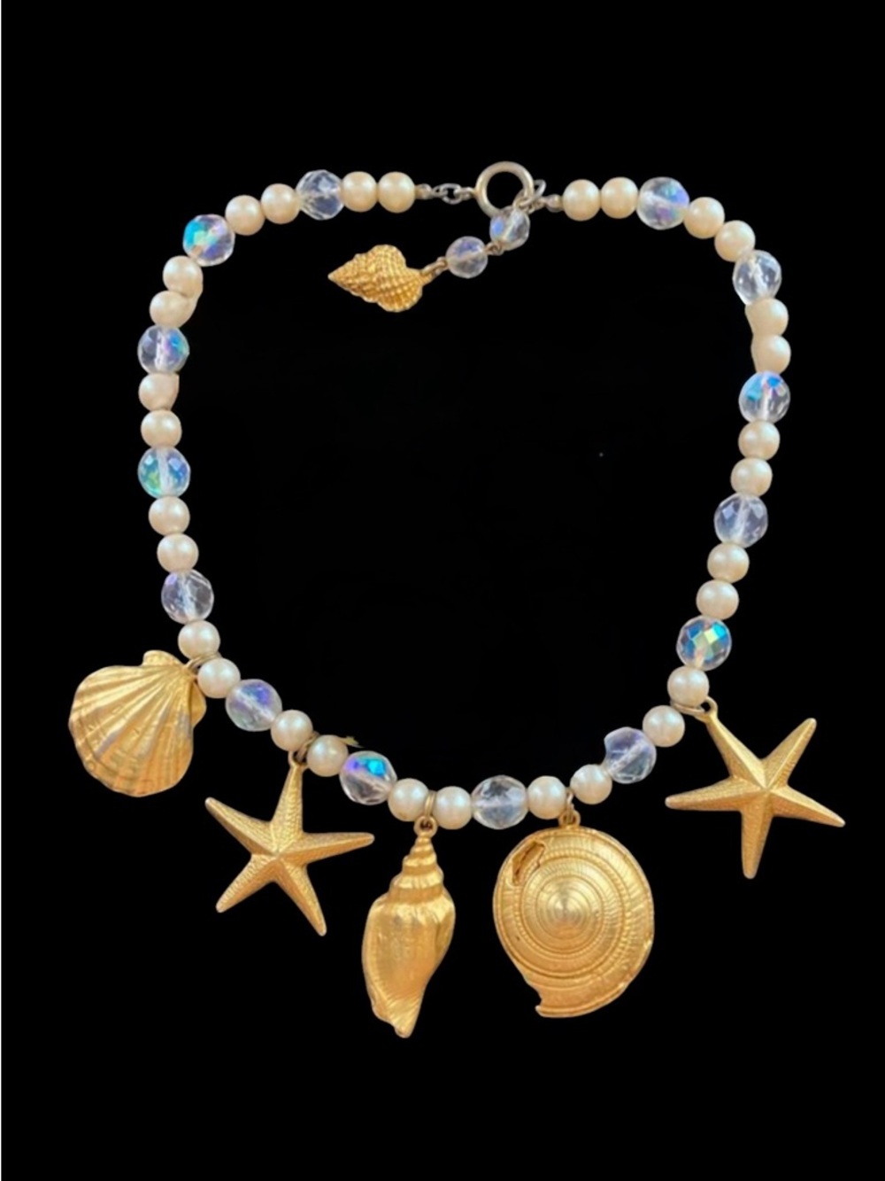 Kenzo Vintage Gold Placed Beaded l Seashell Charm Necklace